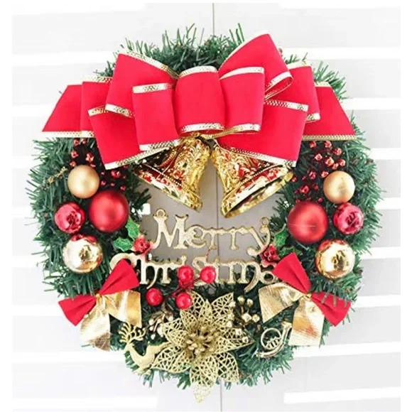 New in Packaging Festive Red and Gold Holiday “Merry Christmas” Wreath - Picture 1 of 5